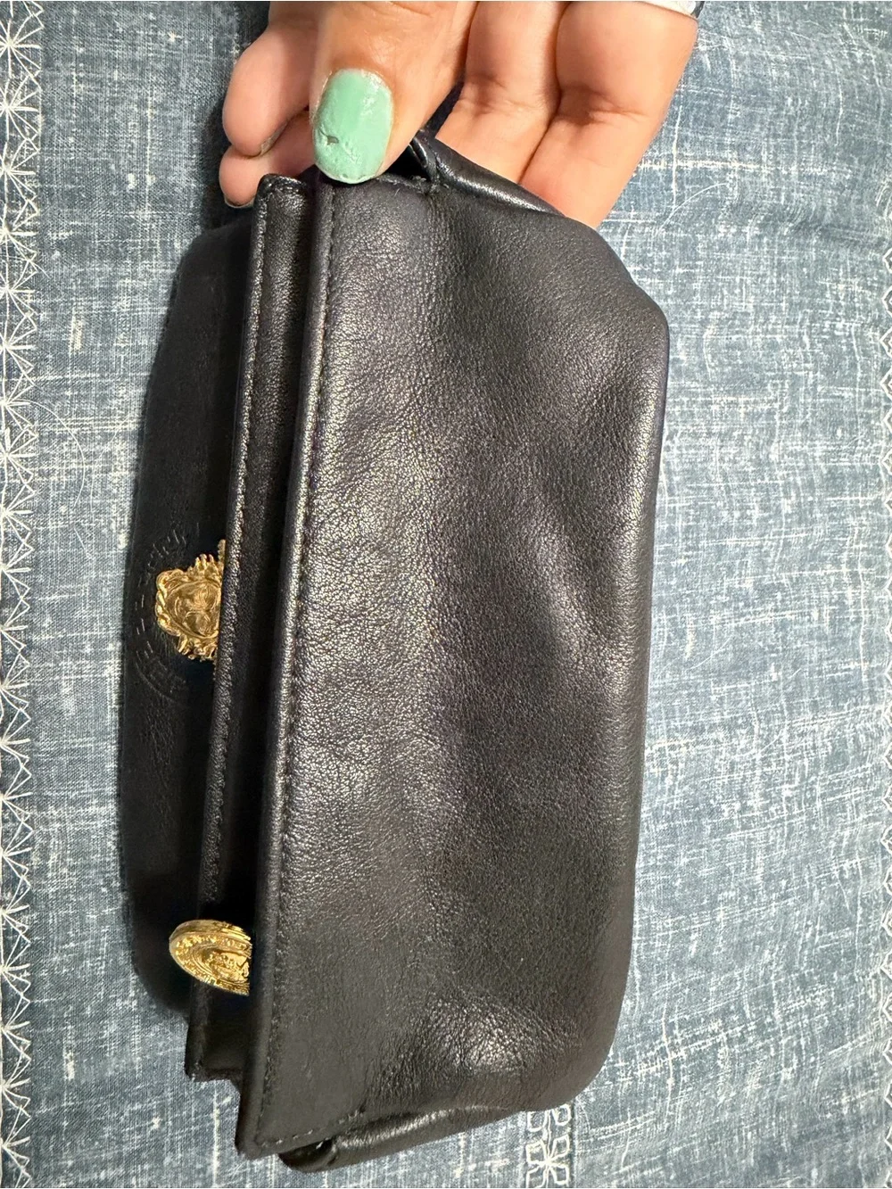 Versace Black Leather Cosmetic Pouch with Gold Medallion